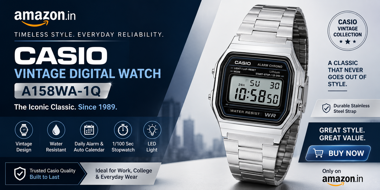 Casio Vintage Digital Watch Amazon Banner